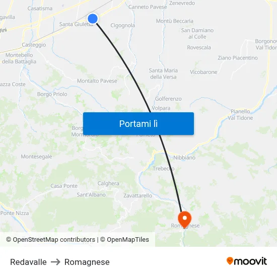 Redavalle to Romagnese map