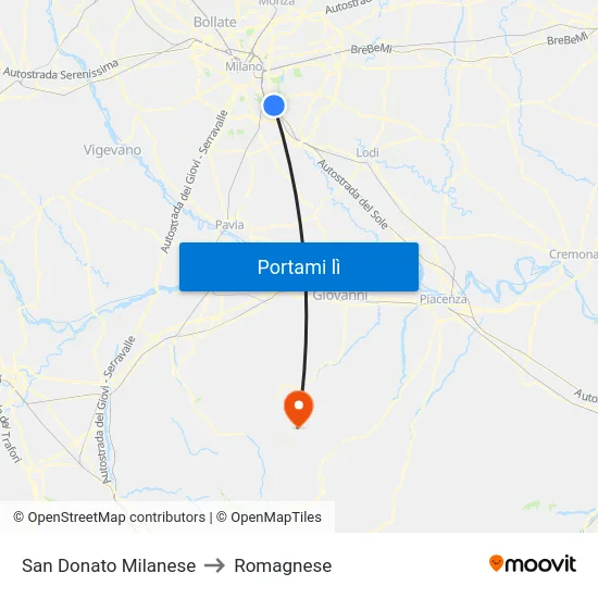 San Donato Milanese to Romagnese map