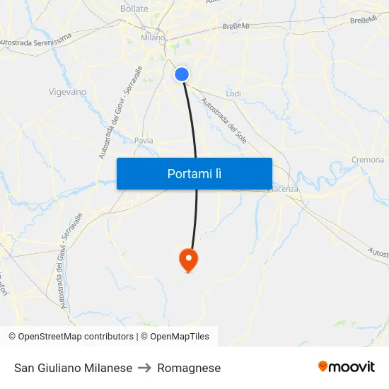 San Giuliano Milanese to Romagnese map
