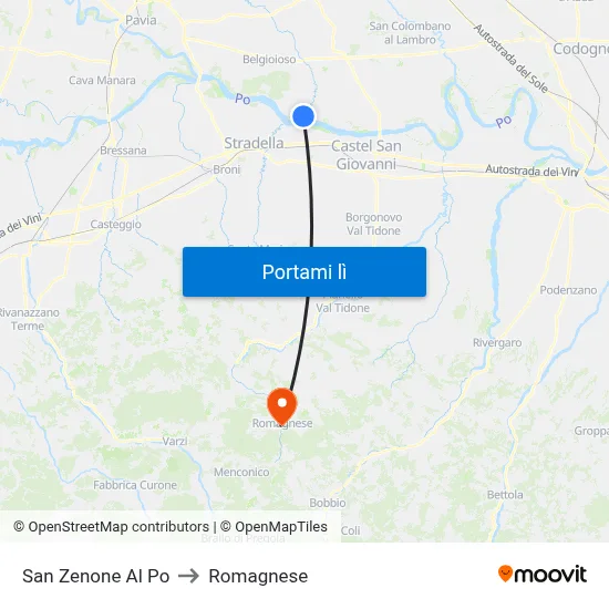 San Zenone Al Po to Romagnese map