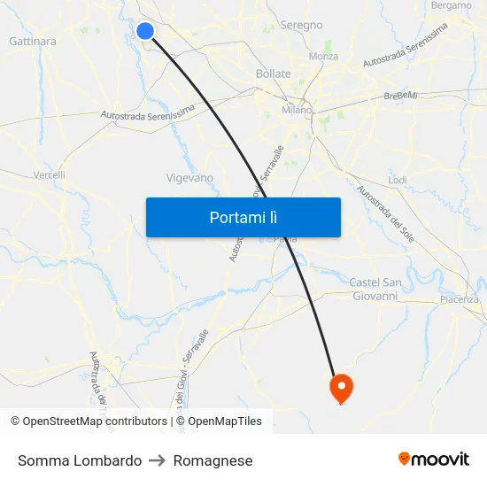 Somma Lombardo to Romagnese map