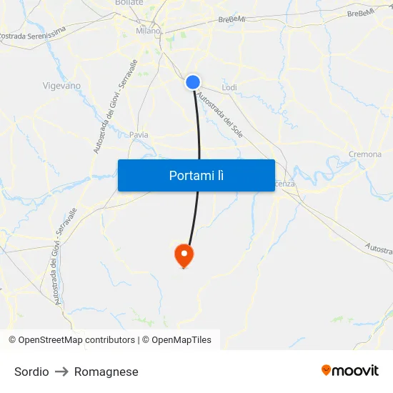 Sordio to Romagnese map