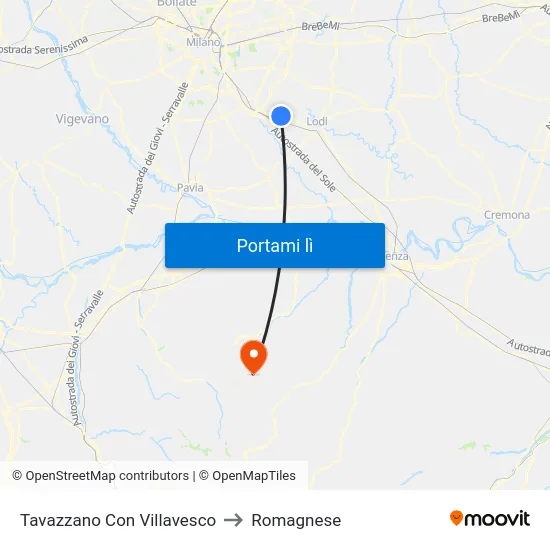 Tavazzano Con Villavesco to Romagnese map