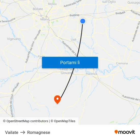 Vailate to Romagnese map