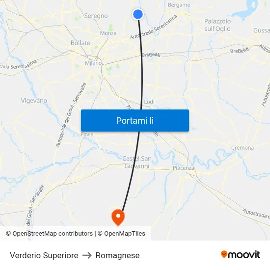Verderio Superiore to Romagnese map