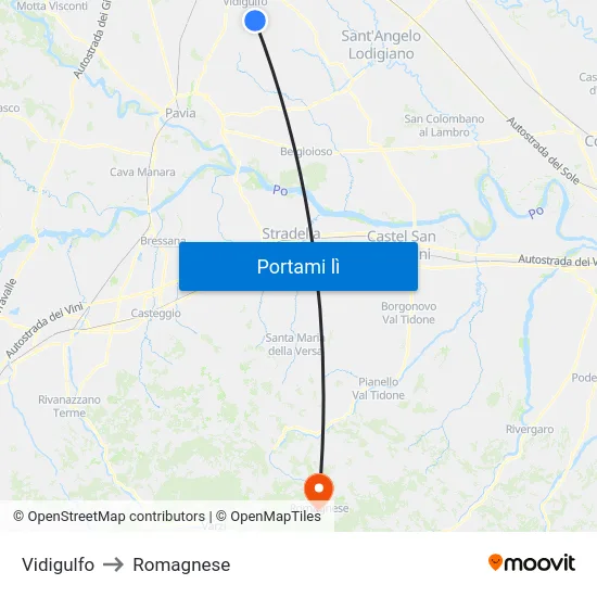 Vidigulfo to Romagnese map