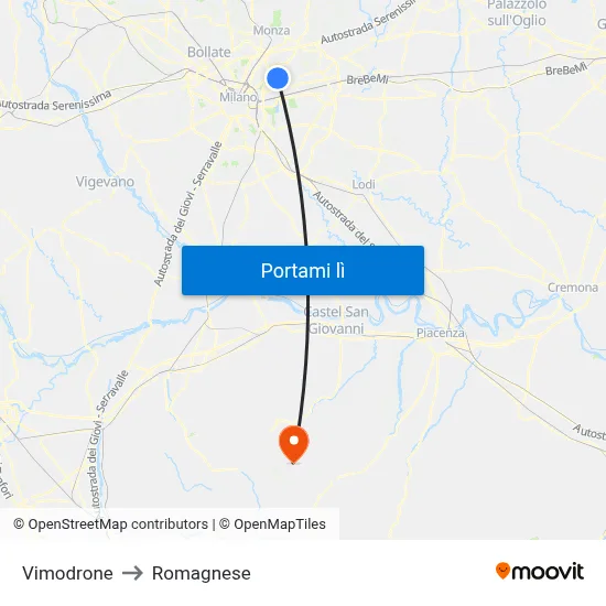Vimodrone to Romagnese map
