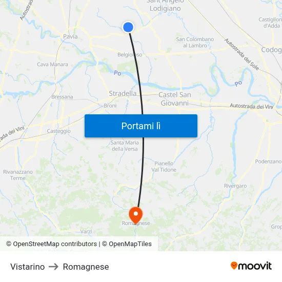 Vistarino to Romagnese map