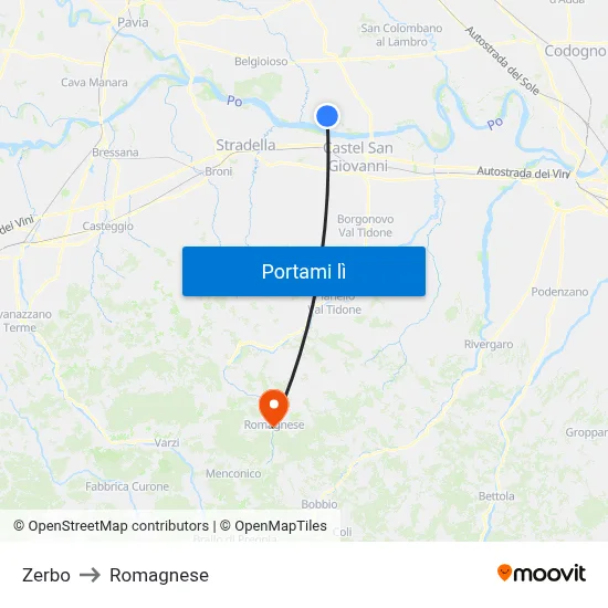 Zerbo to Romagnese map