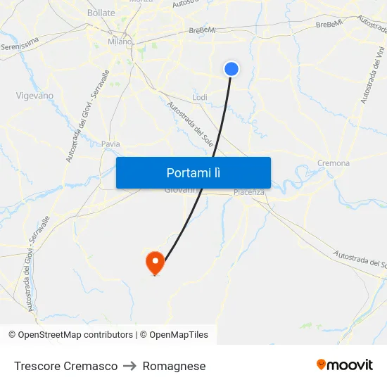 Trescore Cremasco to Romagnese map