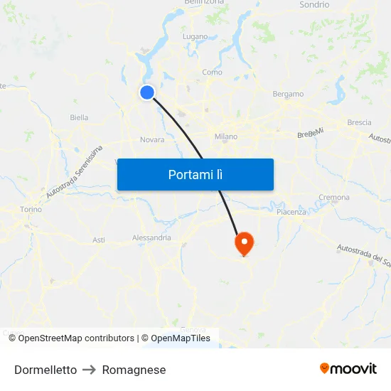 Dormelletto to Romagnese map