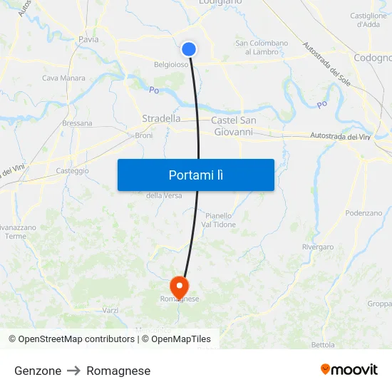 Genzone to Romagnese map