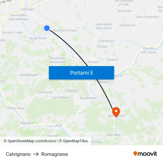 Calvignano to Romagnese map