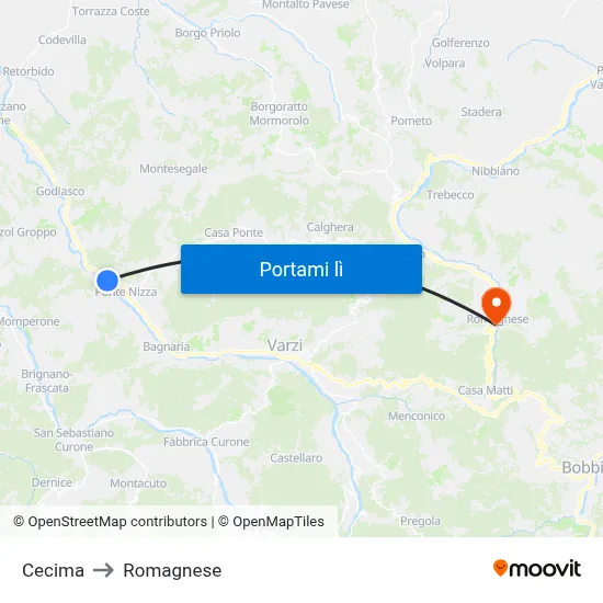 Cecima to Romagnese map
