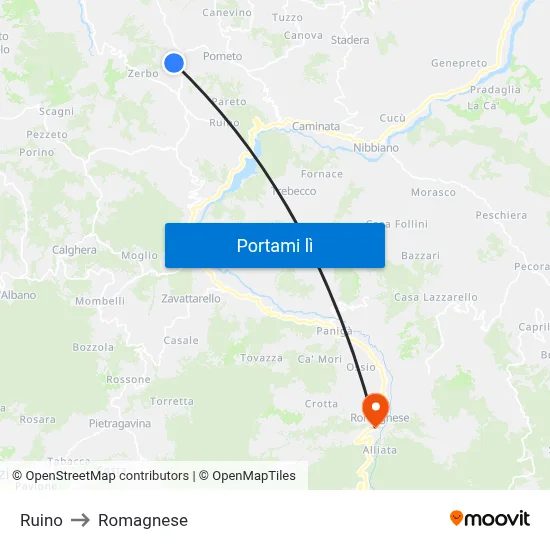 Ruino to Romagnese map