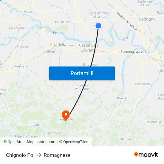 Chignolo Po to Romagnese map
