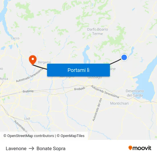 Lavenone to Bonate Sopra map