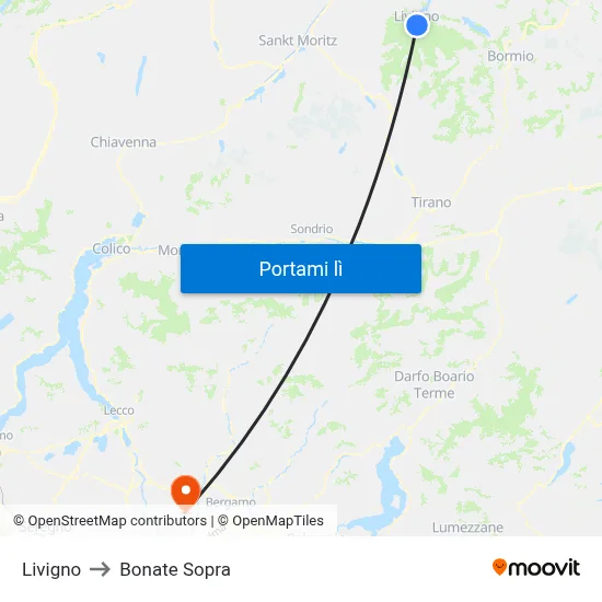 Livigno to Bonate Sopra map
