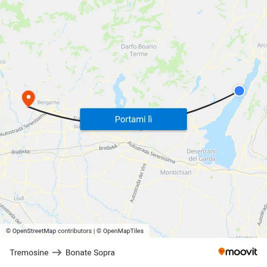 Tremosine to Bonate Sopra map