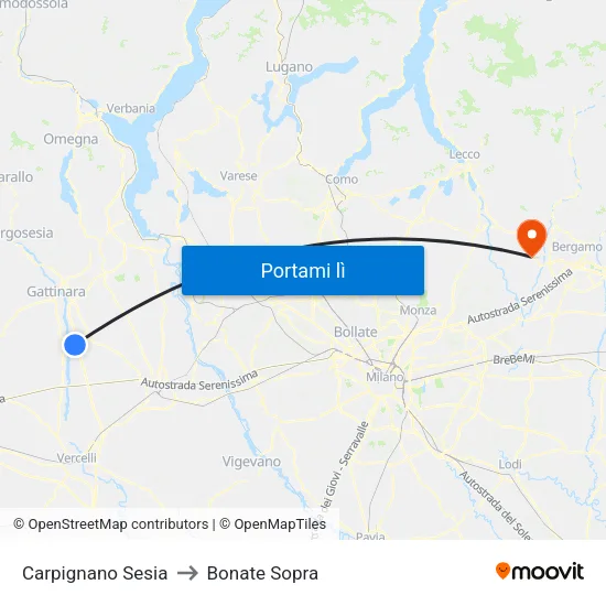 Carpignano Sesia to Bonate Sopra map