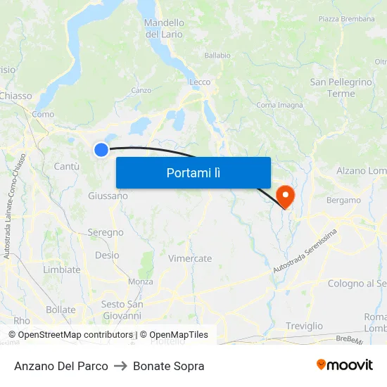 Anzano Del Parco to Bonate Sopra map