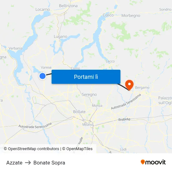 Azzate to Bonate Sopra map