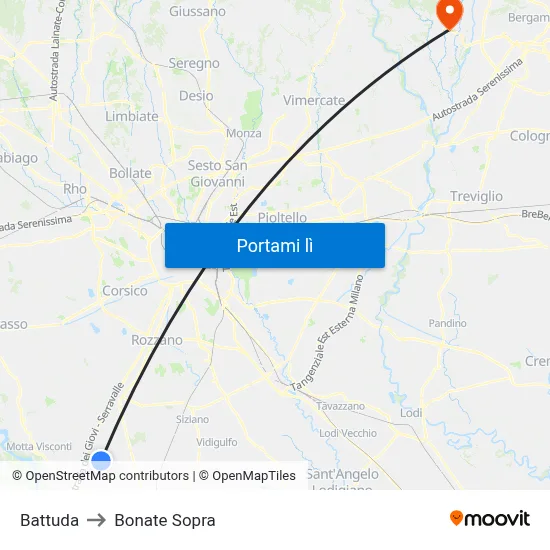 Battuda to Bonate Sopra map