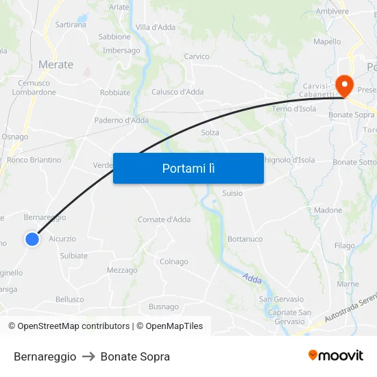 Bernareggio to Bonate Sopra map