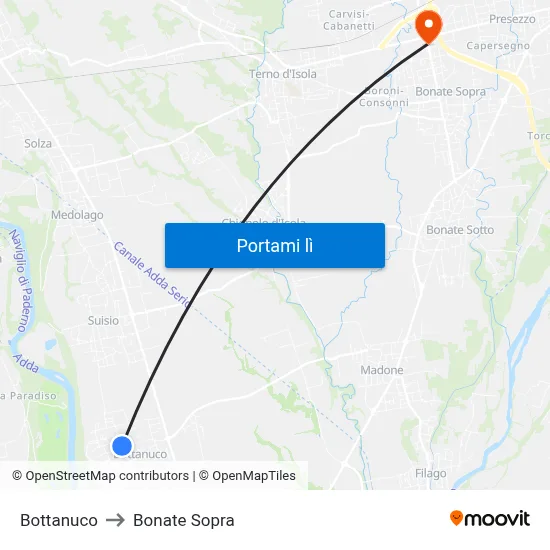 Bottanuco to Bonate Sopra map