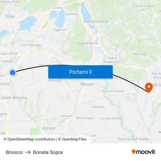 Briosco to Bonate Sopra map