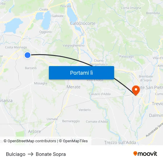 Bulciago to Bonate Sopra map