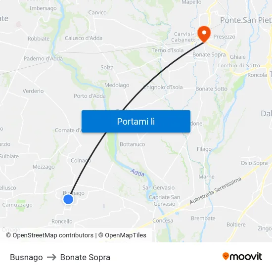 Busnago to Bonate Sopra map