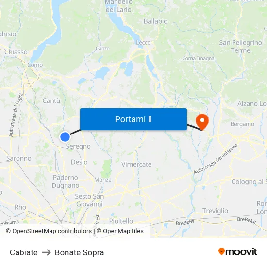 Cabiate to Bonate Sopra map