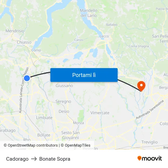 Cadorago to Bonate Sopra map