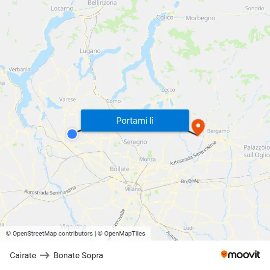 Cairate to Bonate Sopra map