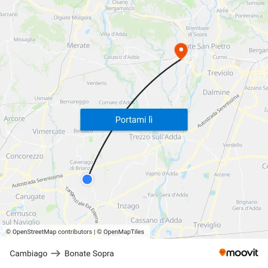 Cambiago to Bonate Sopra map