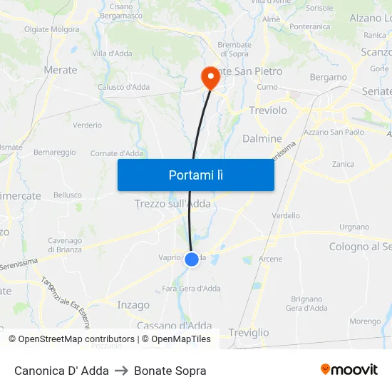 Canonica D' Adda to Bonate Sopra map