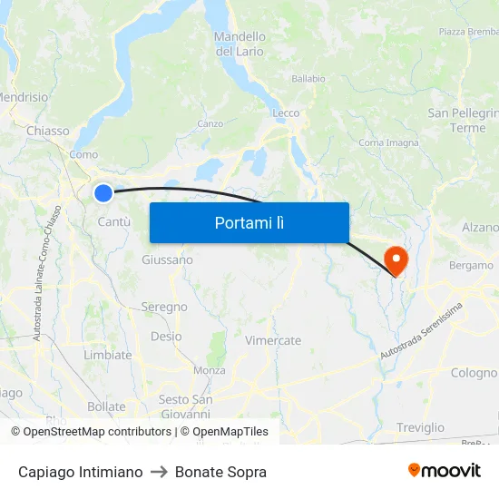 Capiago Intimiano to Bonate Sopra map