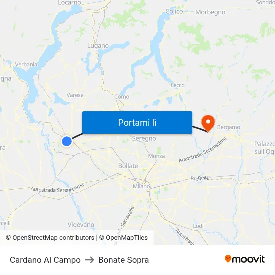 Cardano Al Campo to Bonate Sopra map
