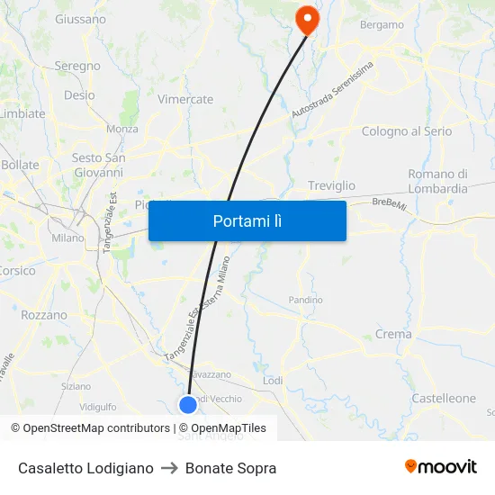 Casaletto Lodigiano to Bonate Sopra map