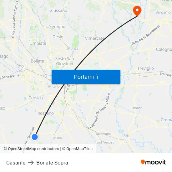 Casarile to Bonate Sopra map