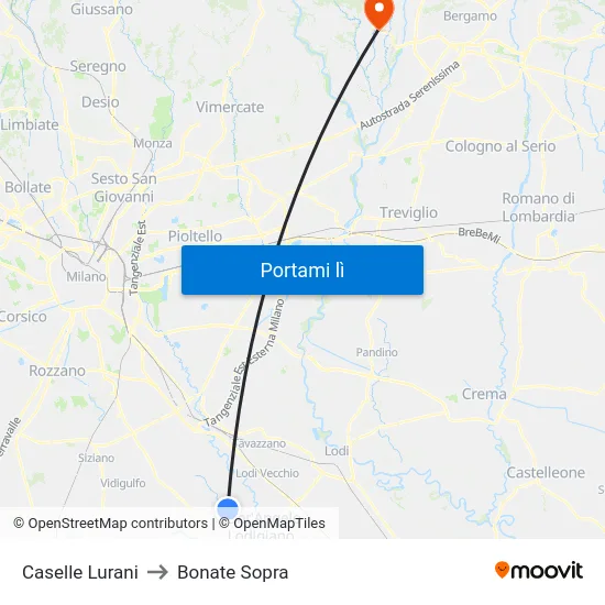 Caselle Lurani to Bonate Sopra map