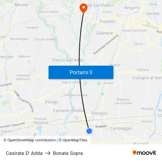 Casirate D' Adda to Bonate Sopra map