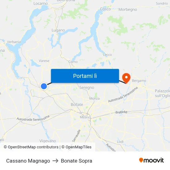 Cassano Magnago to Bonate Sopra map