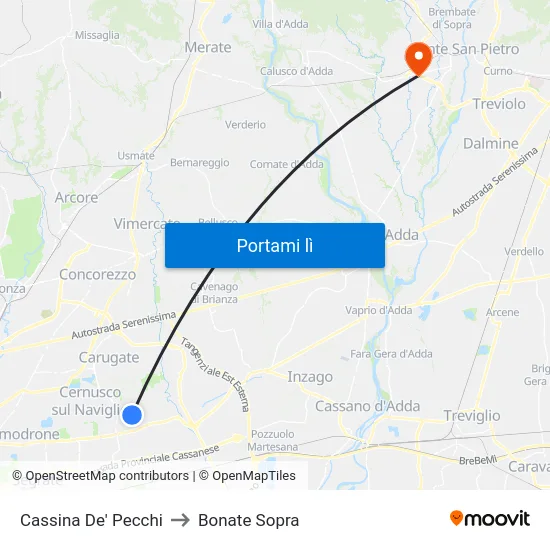 Cassina De' Pecchi to Bonate Sopra map
