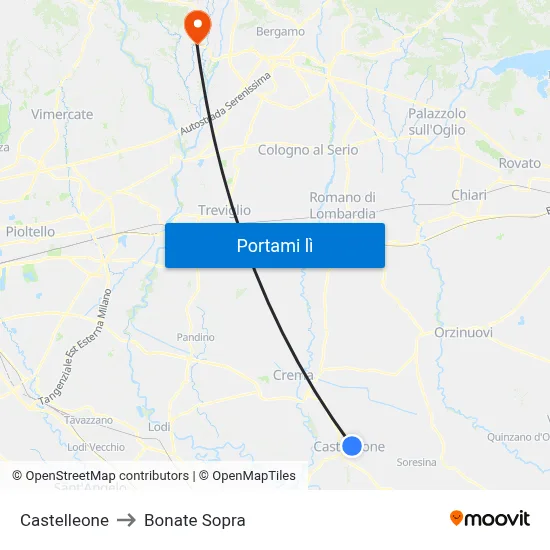 Castelleone to Bonate Sopra map