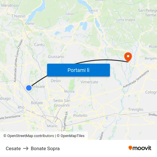 Cesate to Bonate Sopra map