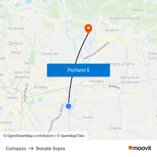 Comazzo to Bonate Sopra map