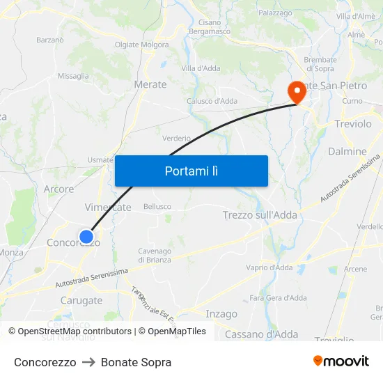 Concorezzo to Bonate Sopra map