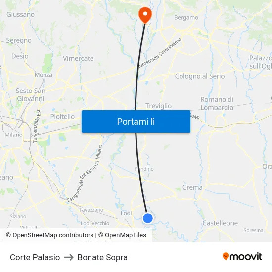 Corte Palasio to Bonate Sopra map